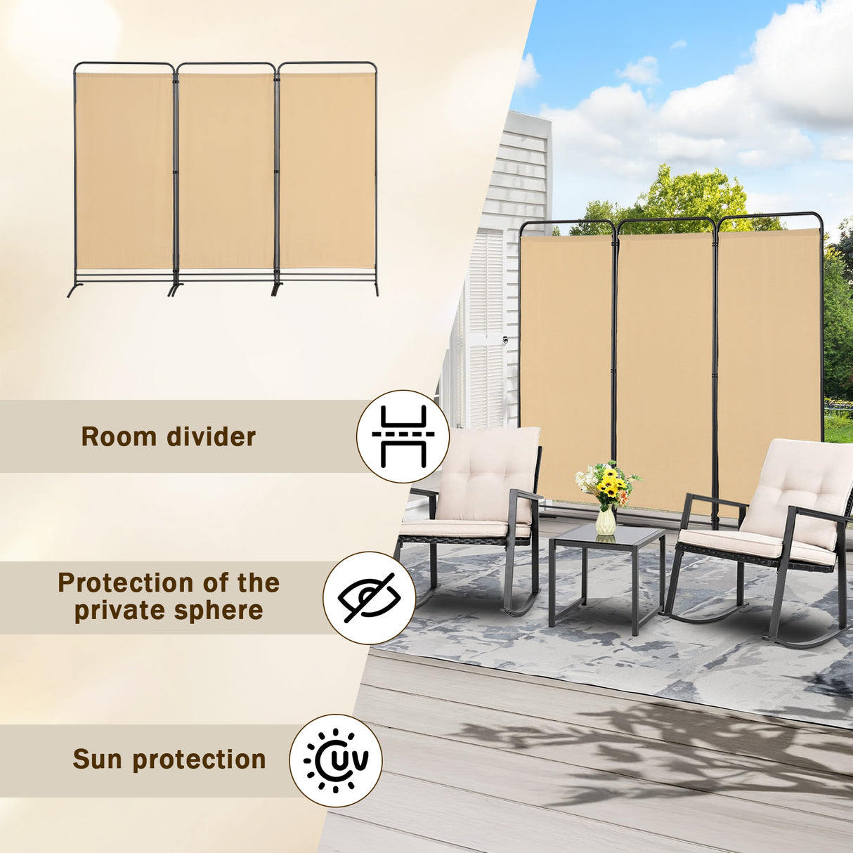 Angel Living Paravent 4 Teilig Klappbar Raumteiler für Büros, Balkon,Schlafzimmer,Außengarten,243cm x 180cm