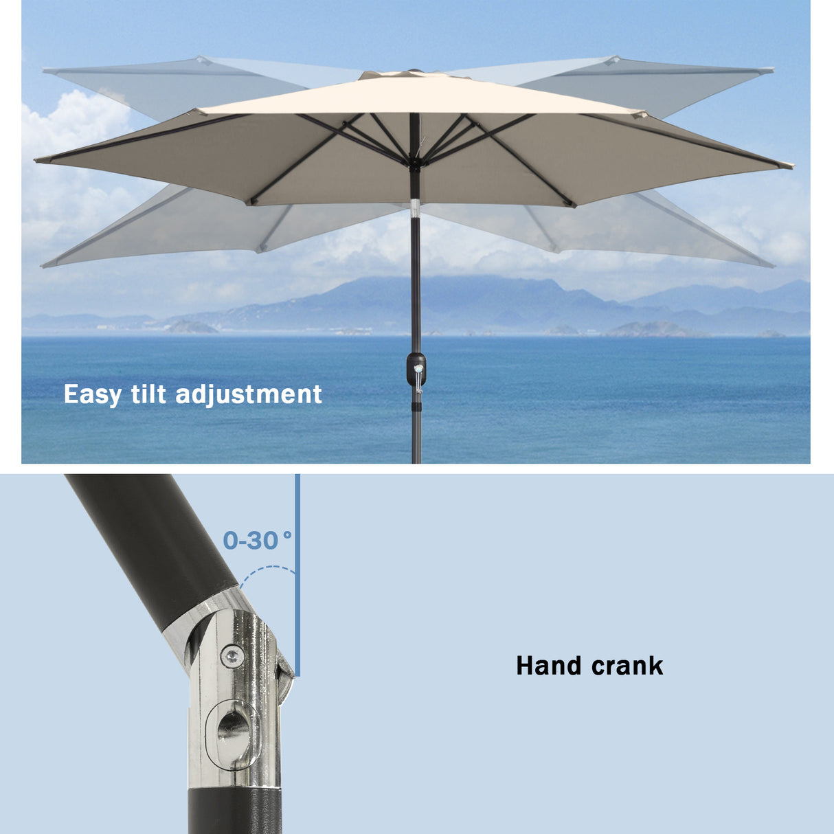 Caña de pescar Living la sombrilla Ø 300 cm de paraguas de jardín el paraguas de mercado el paraguas de terrazas Taupe aproximadamente el Paraguas solar la protección solar de aluminio y poliéster UV50