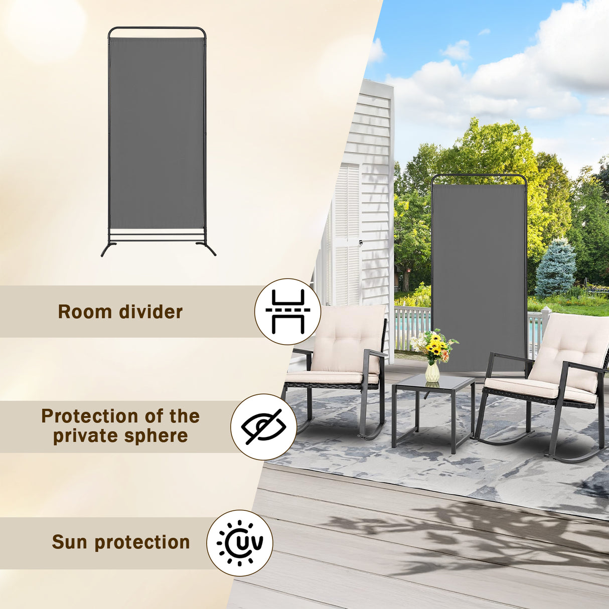 Angel Living 1-teiliger faltbarer Raum-Teiler, freistehender Privatsphäre-Schirm für Büros, Balkon, Schlafzimmer, Garten im Freien, 81cm x 180cm