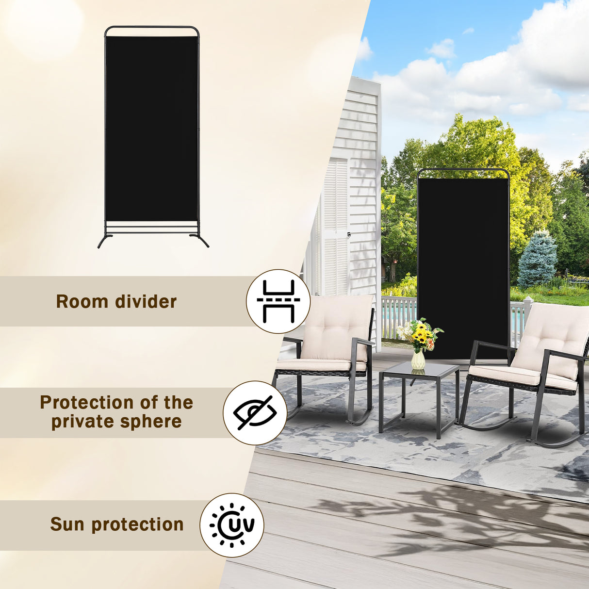 Angel Living 1-teiliger faltbarer Raum-Teiler, freistehender Privatsphäre-Schirm für Büros, Balkon, Schlafzimmer, Garten im Freien, 81cm x 180cm
