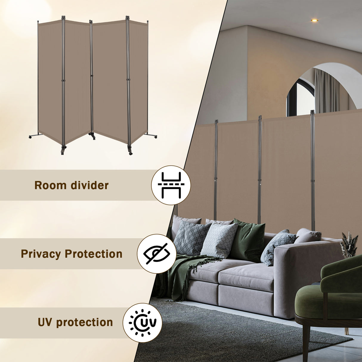 Angel Living Paravent Raumteiler 4 Teilig 324x180 cm, Faltbare Trennwand Spanische Wand, Dekorativer Paravent als Raumtrenner für Wohnzimmer Büro Balkon
