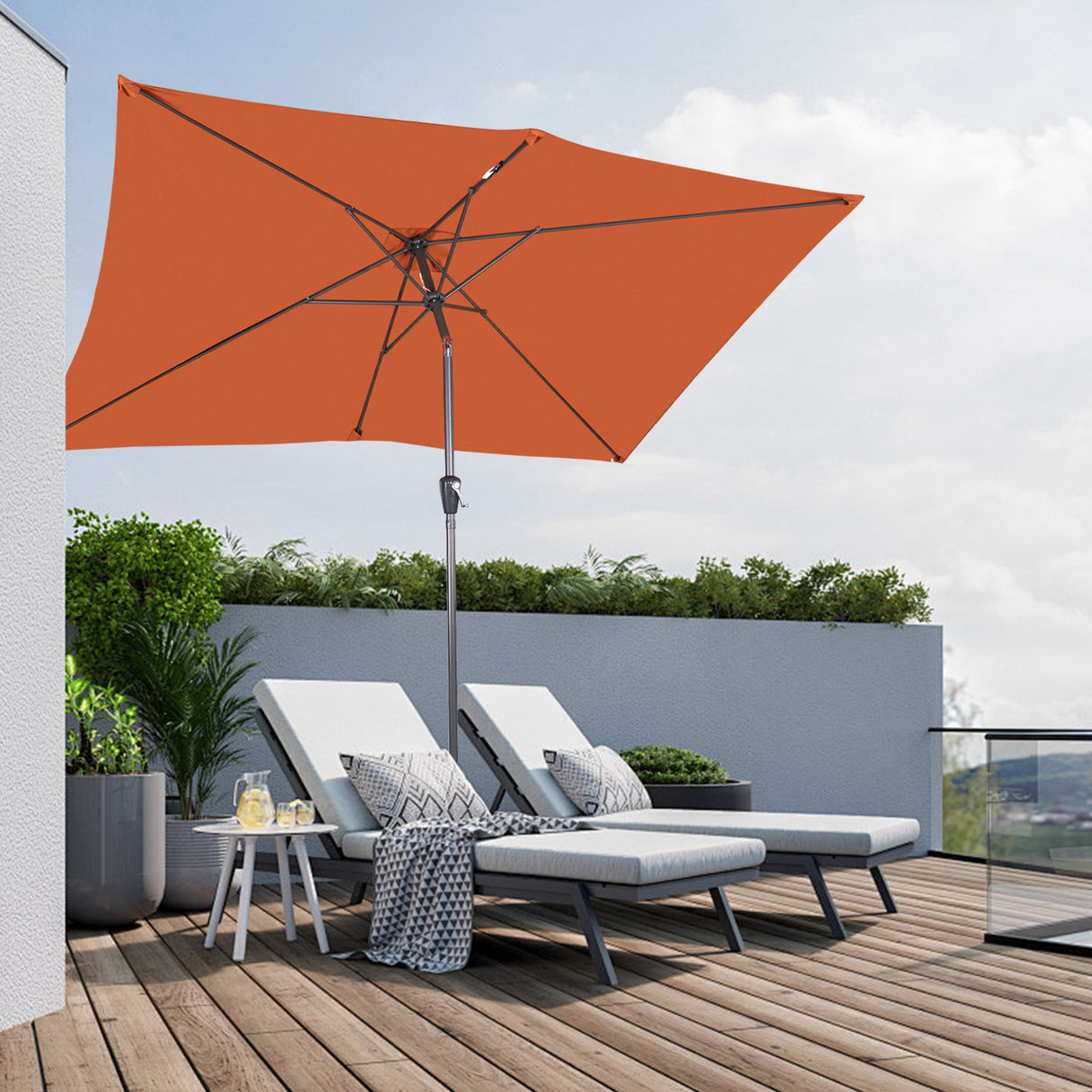 Angel Living 200 x 300 cm Sonnenschirm Rechteckig Marktschirm Terrassenschirm aus Metall mit Kurbel und Neigung für Gartenterrasse,mit UV-Schutz 40+