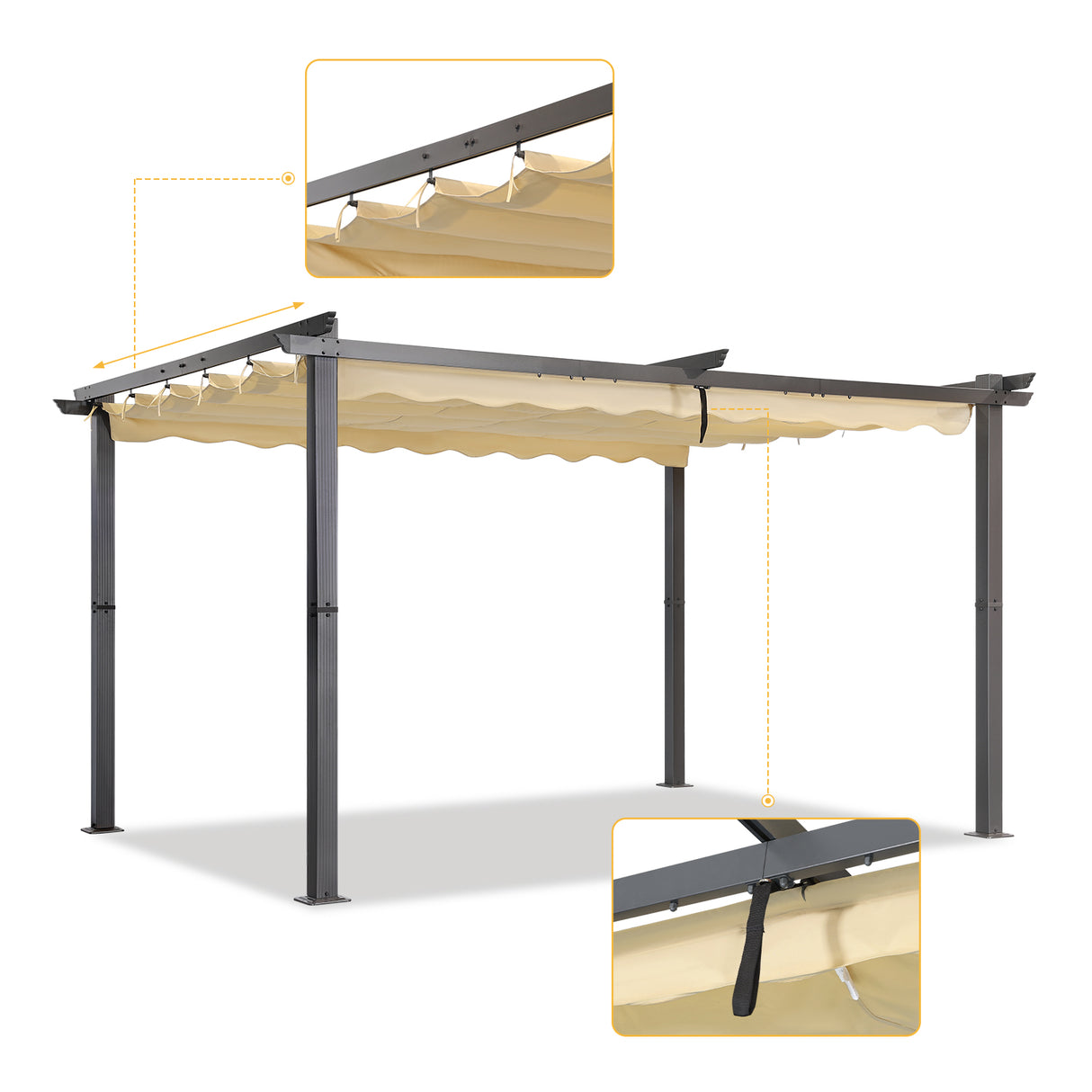 Angel Living Garten Pergola Pavillon Gartenpavillon aus Aluminium in anthrazit, Dachrohre aus Stahl, Verstellbares Dach aus Polyester