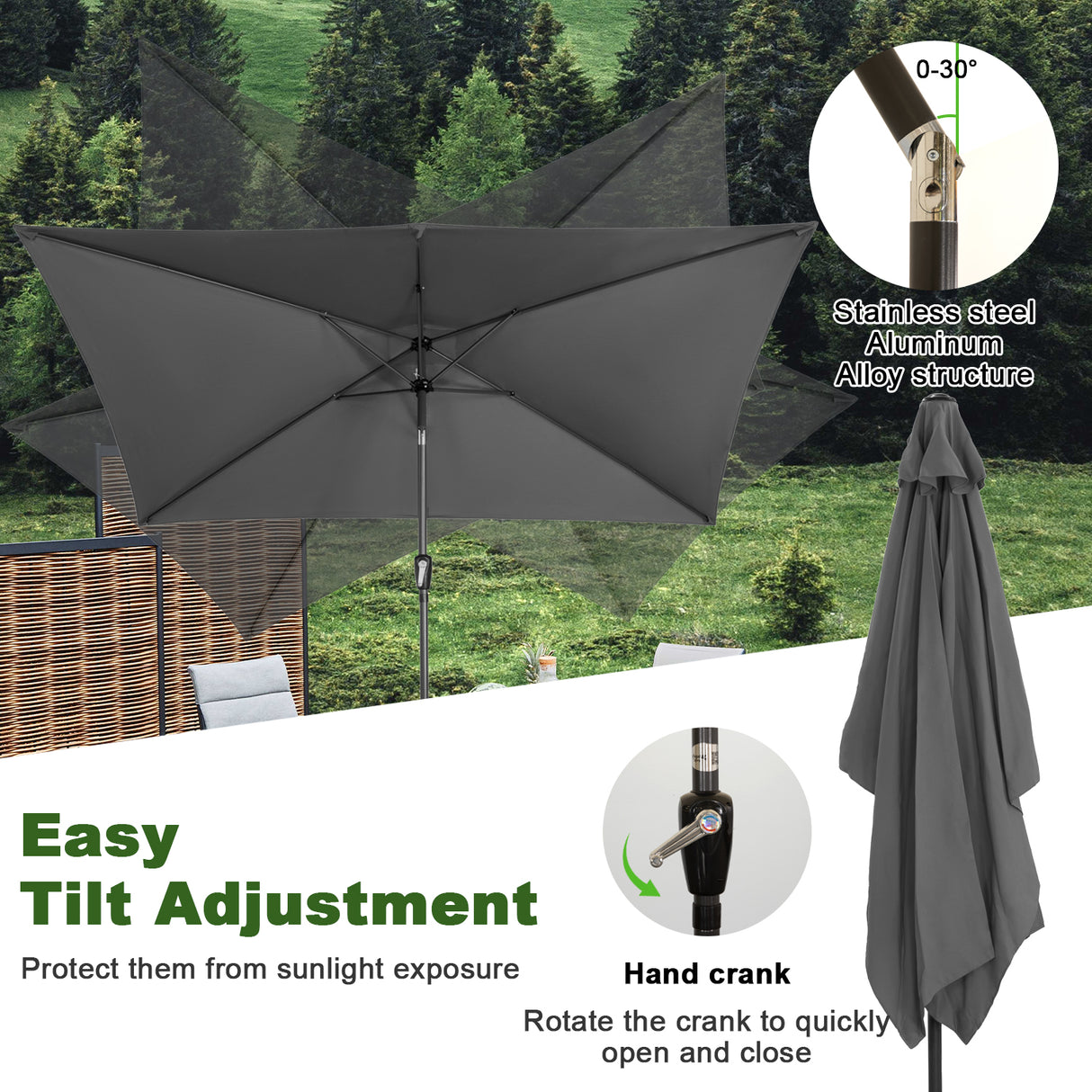 300x200cm Sonnenschirm Rechteck Sonneschirm aus aus Aluminium, Stahl und Polyester