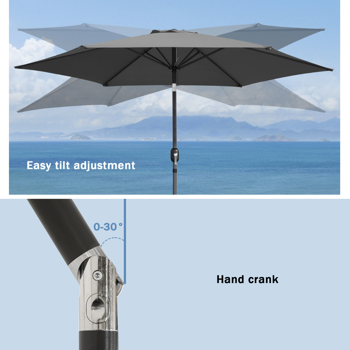 Sonnenschirm aus Aluminium, 250 cm, mit Kurbel-Kippmechanismus, Sonnenschutz UV 50+