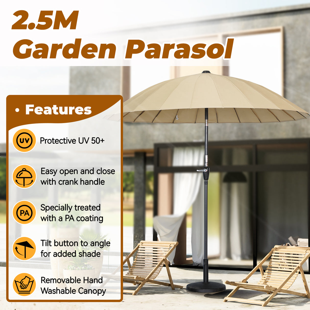 250cm Sonneschirm Sonnenschutz neigbar Rostfrei aus Aluminium, Stahl und Polyester