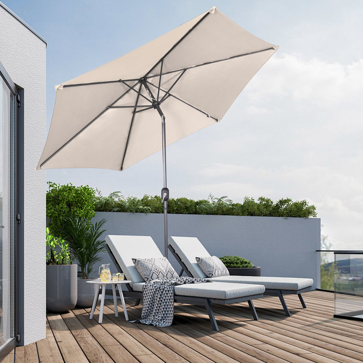 Angel Living Sonnenschirm Ø 300 cm Gartenschirm Marktschirm Terrassenschirm Taupe Rund Sonneschirm Sonnenschutz aus Metall und Polyester UV50+