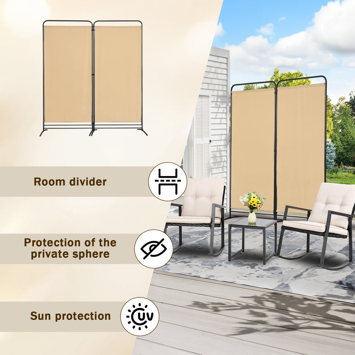 Angel Living Paravent 2 Teilig Klappbar Raumteiler für Büros, Balkon,Schlafzimmer,Außengarten, 162cm x 180cm