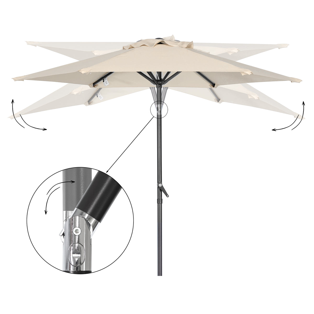 Angel Living Sonnenschirm 2M mit Kurbel und Neigbar, Gartenschirm Marktschirm Terrassenschirm Taupe Rund Sonneschirm Sonnenschutz aus Polyester UV50+