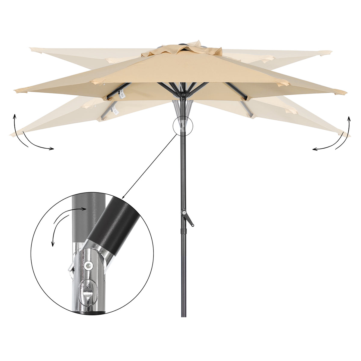 Angel Living Sonnenschirm 2M mit Kurbel und Neigbar, Gartenschirm Marktschirm Terrassenschirm Taupe Rund Sonneschirm Sonnenschutz aus Polyester UV50+