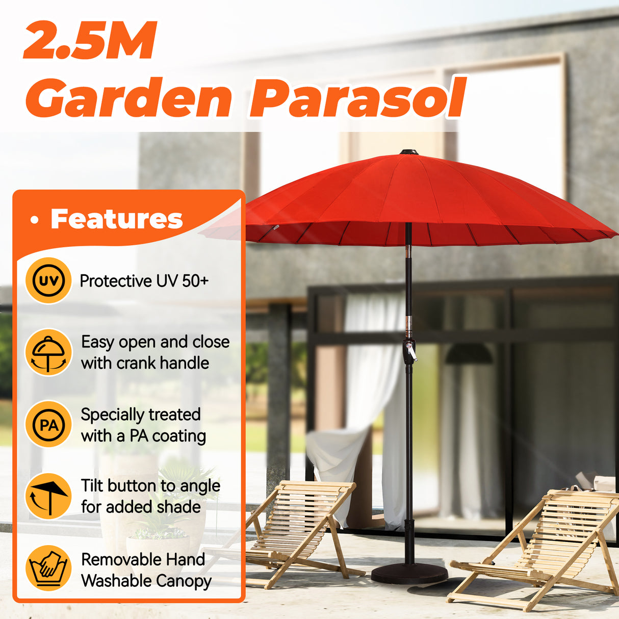 250cm Sonneschirm Sonnenschutz neigbar Rostfrei aus Aluminium, Stahl und Polyester