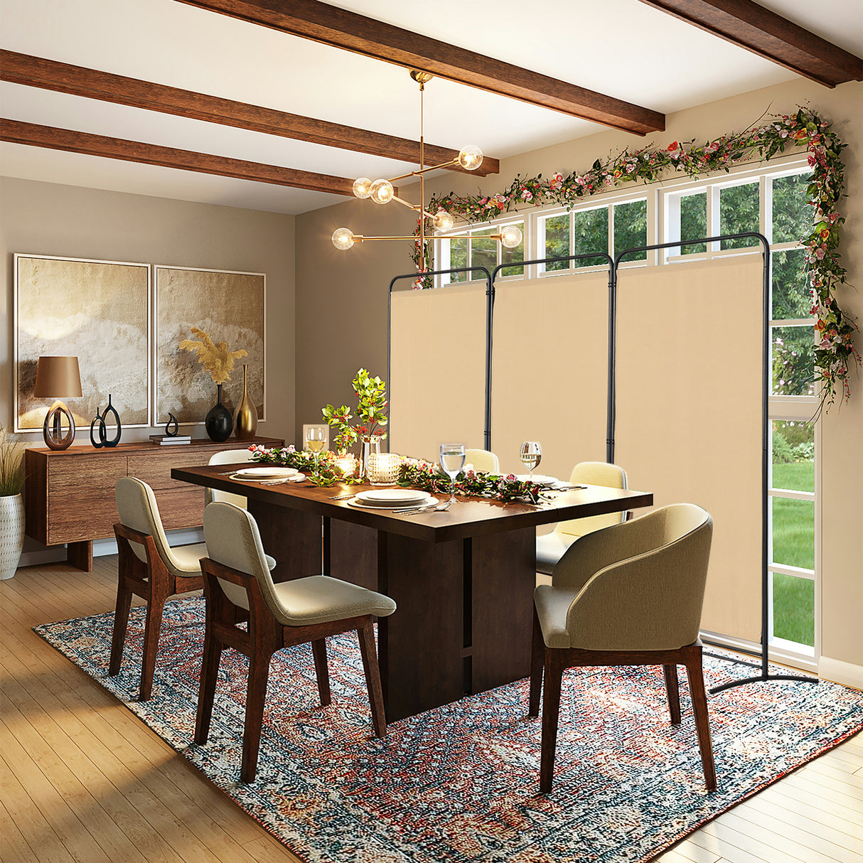 Angel Living Paravent 4 Teilig Klappbar Raumteiler für Büros, Balkon,Schlafzimmer,Außengarten,243cm x 180cm