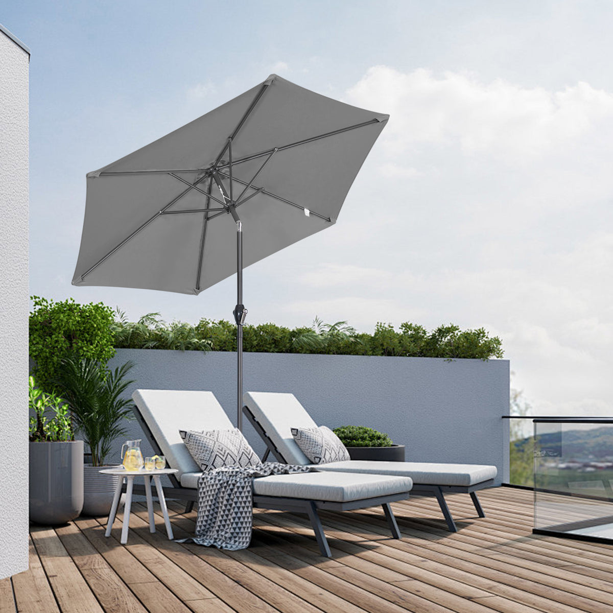 Angel Living Sonnenschirm 2.3M mit Kurbel und Neigbar, Gartenschirm Marktschirm Terrassenschirm Taupe Rund Sonneschirm Sonnenschutz aus Polyester UV50+