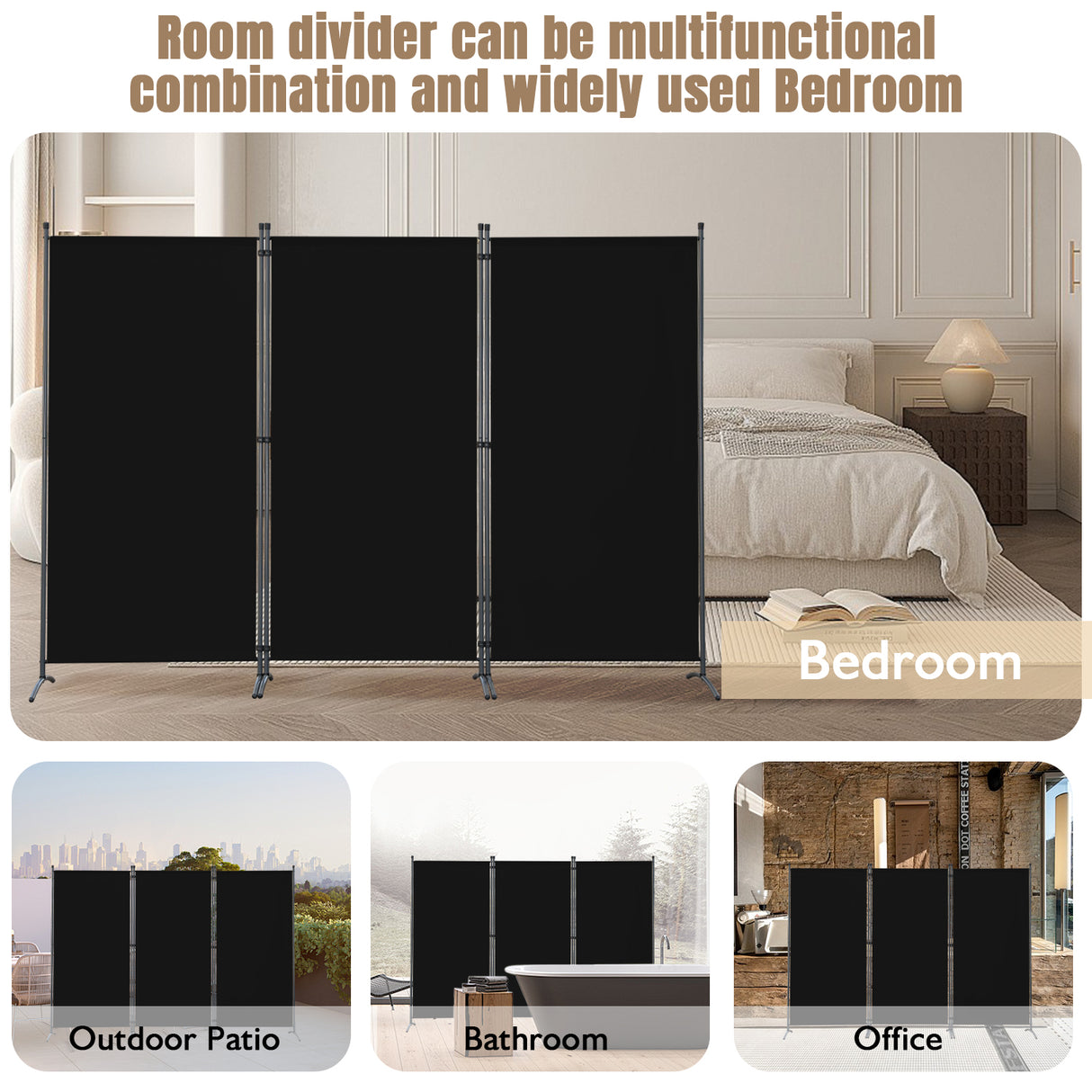 Paravent Raumteiler Outdoor Sichtschutz 243 x 169 cm, 3 Paneele