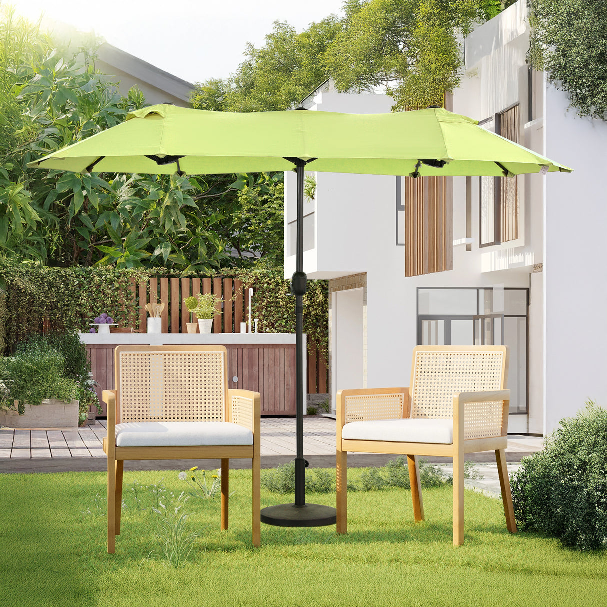 Angel Living Doppelsonnenschirm mit kurbel Groß Sonnenschirm Marktschirm für Terrasse,Balkon & Garten UPF 50+