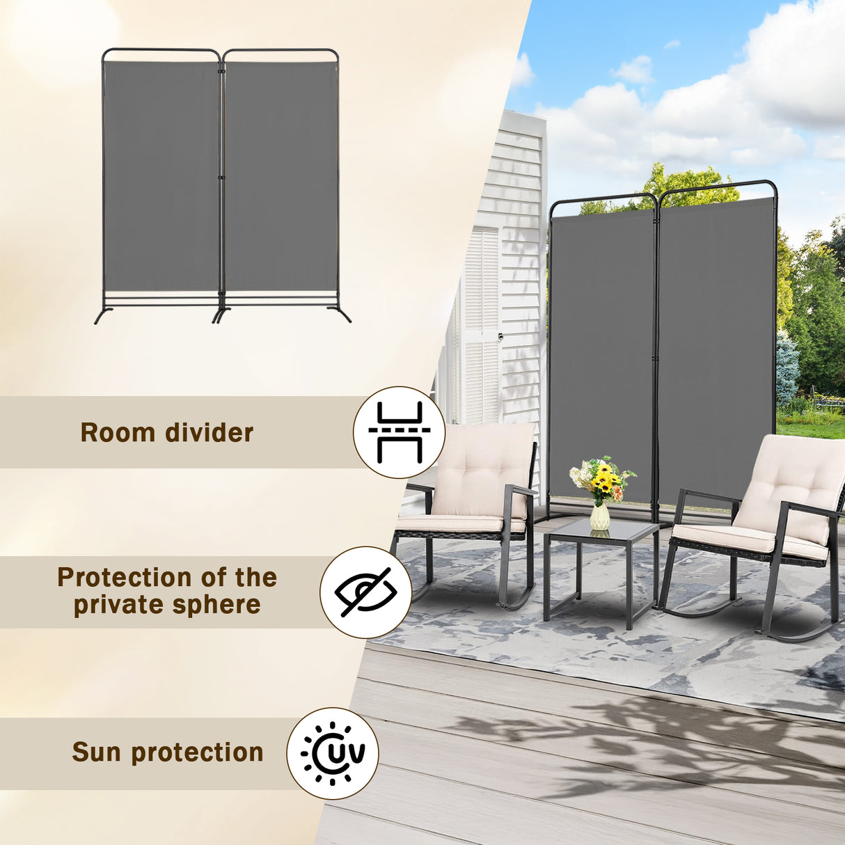 Angel Living Paravent 2 Teilig Klappbar Raumteiler für Büros, Balkon,Schlafzimmer,Außengarten, 162cm x 180cm