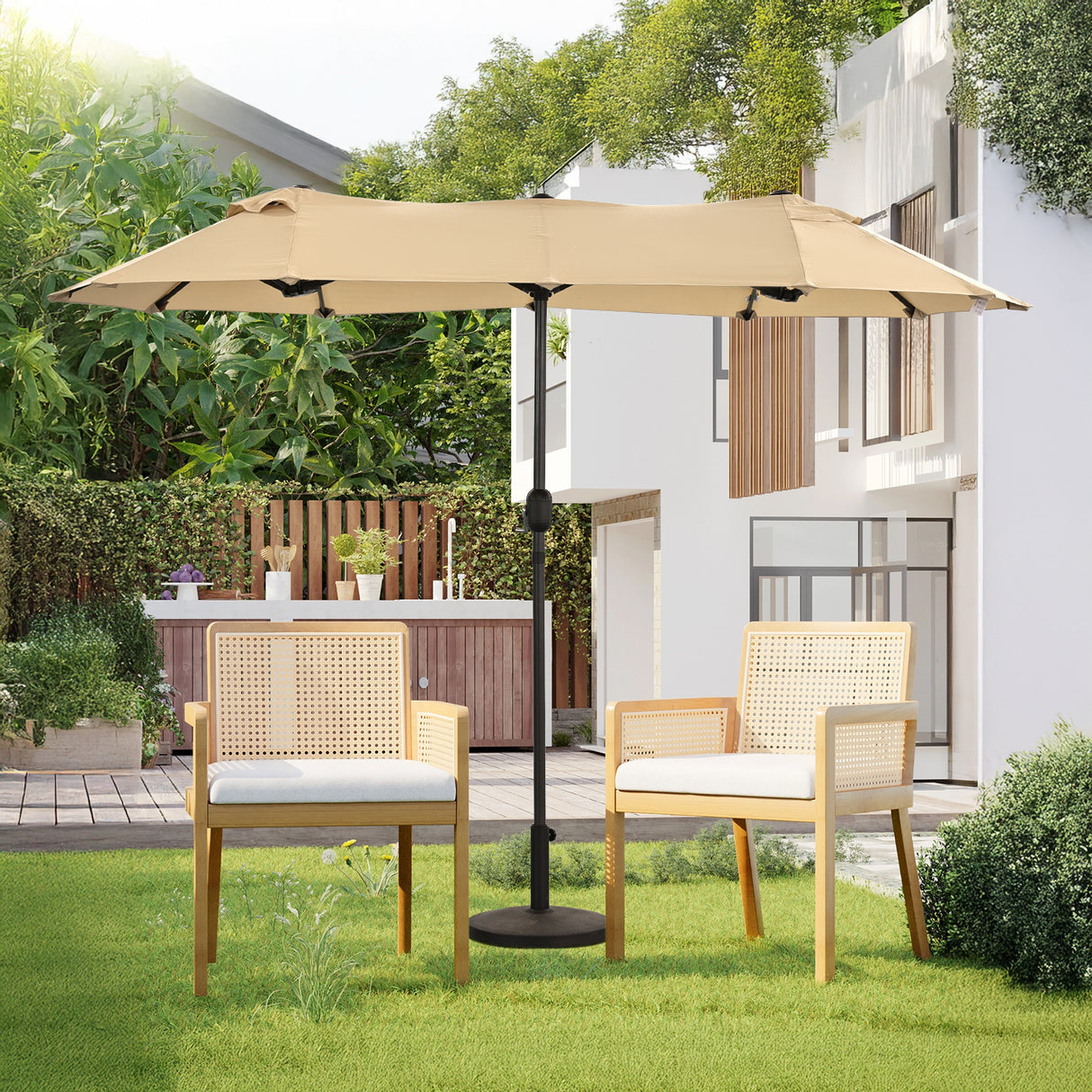 Angel Living Doppelsonnenschirm mit kurbel Groß Sonnenschirm Marktschirm für Terrasse,Balkon & Garten UPF 50+