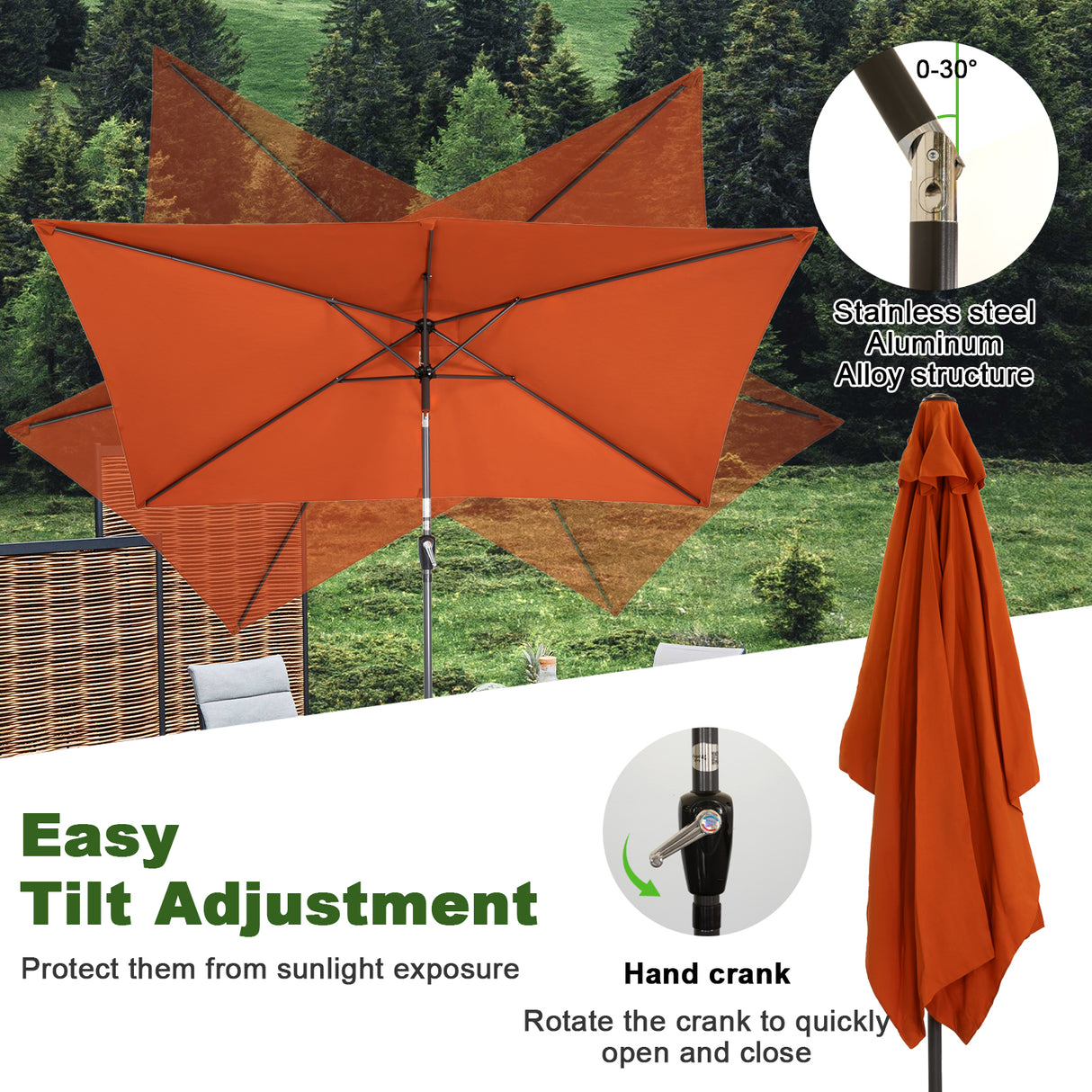 300x200cm Sonnenschirm Rechteck Sonneschirm aus aus Aluminium, Stahl und Polyester