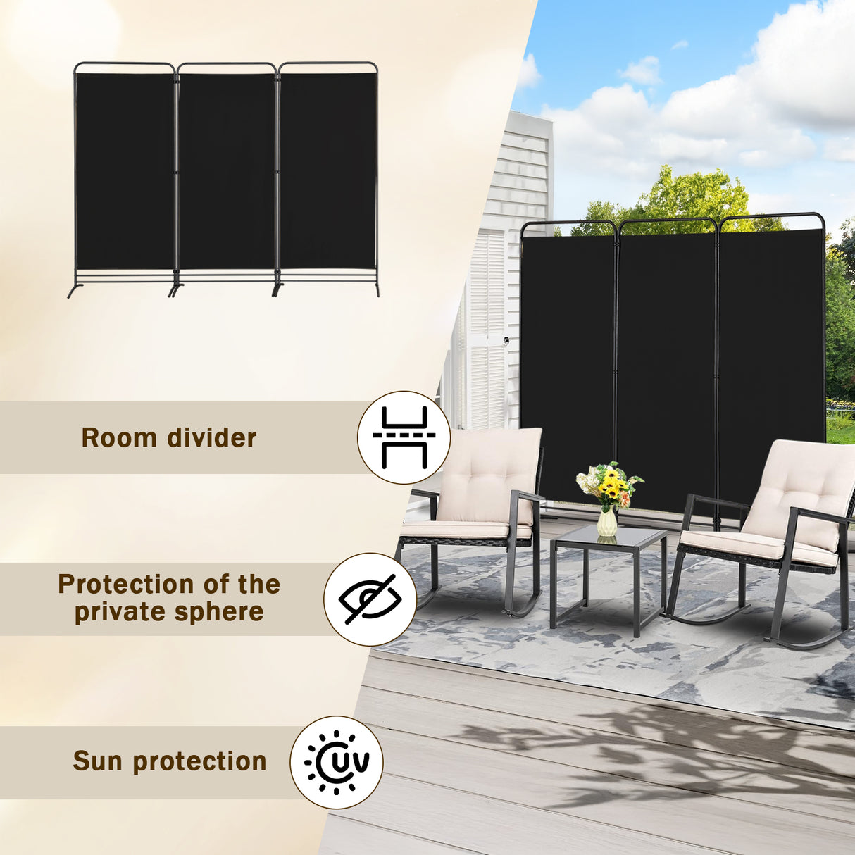 Angel Living Paravent 4 Teilig Klappbar Raumteiler für Büros, Balkon,Schlafzimmer,Außengarten,243cm x 180cm