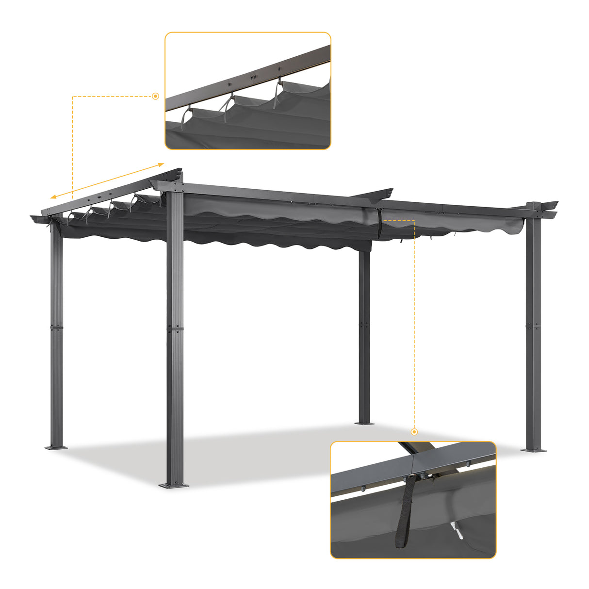 Angel Living Garten Pergola Pavillon Gartenpavillon aus Aluminium in anthrazit, Dachrohre aus Stahl, Verstellbares Dach aus Polyester