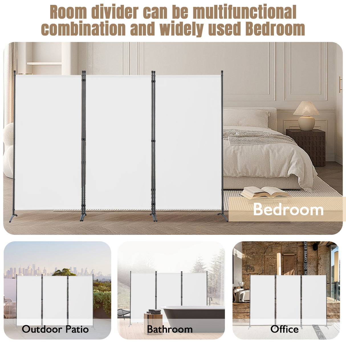 Paravent Raumteiler Outdoor Sichtschutz 243 x 169 cm, 3 Paneele