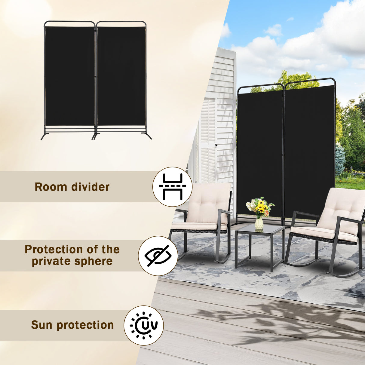 Angel Living Paravent 2 Teilig Klappbar Raumteiler für Büros, Balkon,Schlafzimmer,Außengarten, 162cm x 180cm
