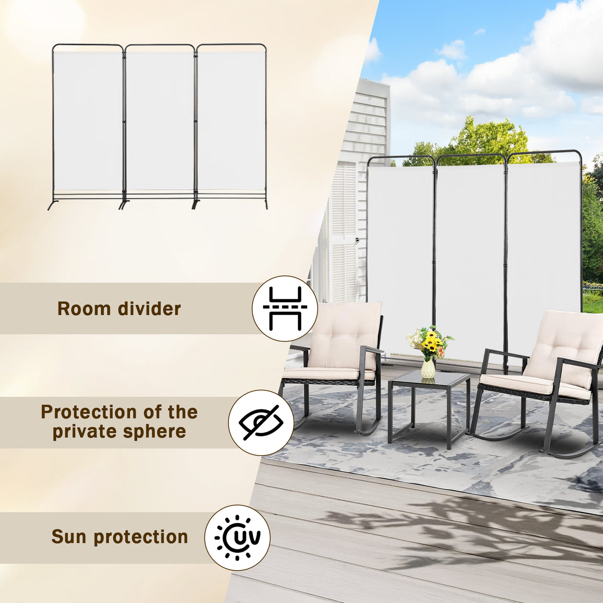 Angel Living Paravent 4 Teilig Klappbar Raumteiler für Büros, Balkon,Schlafzimmer,Außengarten,243cm x 180cm
