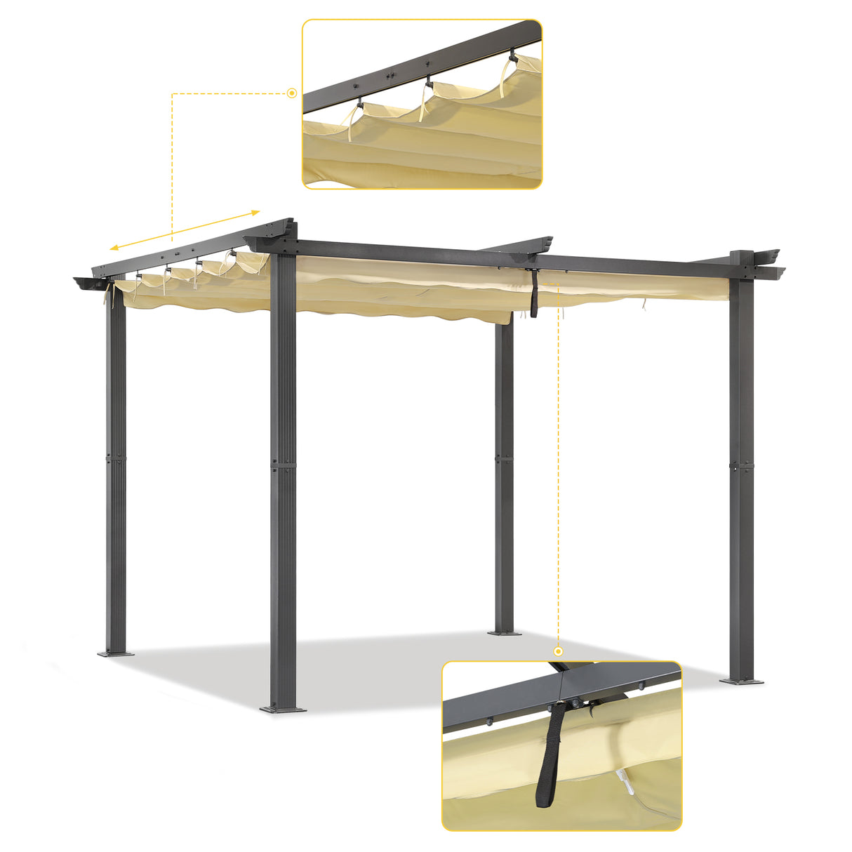 Angel Living Garten Pergola Pavillon Gartenpavillon aus Aluminium in anthrazit, Dachrohre aus Stahl, Verstellbares Dach aus Polyester