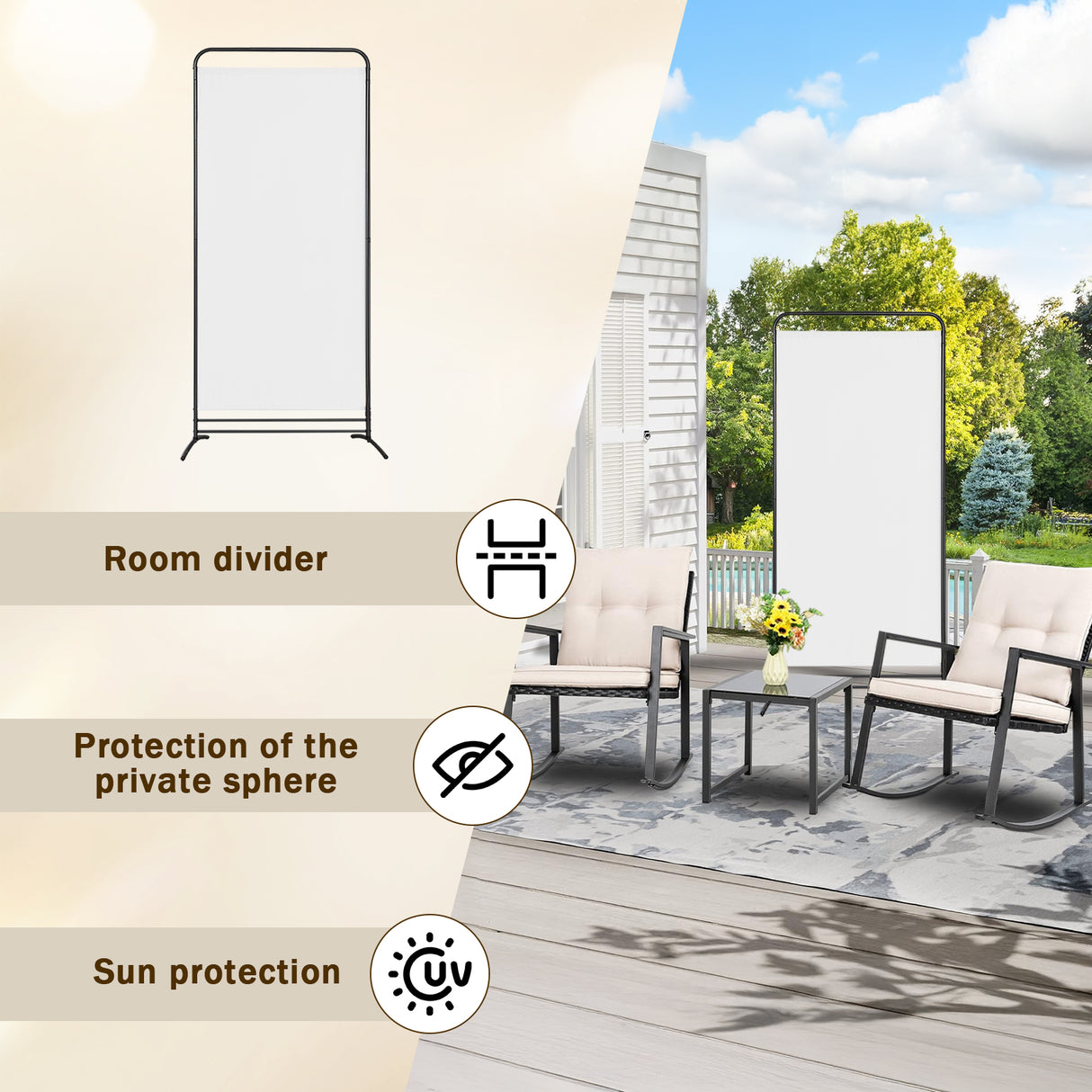Angel Living 1-teiliger faltbarer Raum-Teiler, freistehender Privatsphäre-Schirm für Büros, Balkon, Schlafzimmer, Garten im Freien, 81cm x 180cm