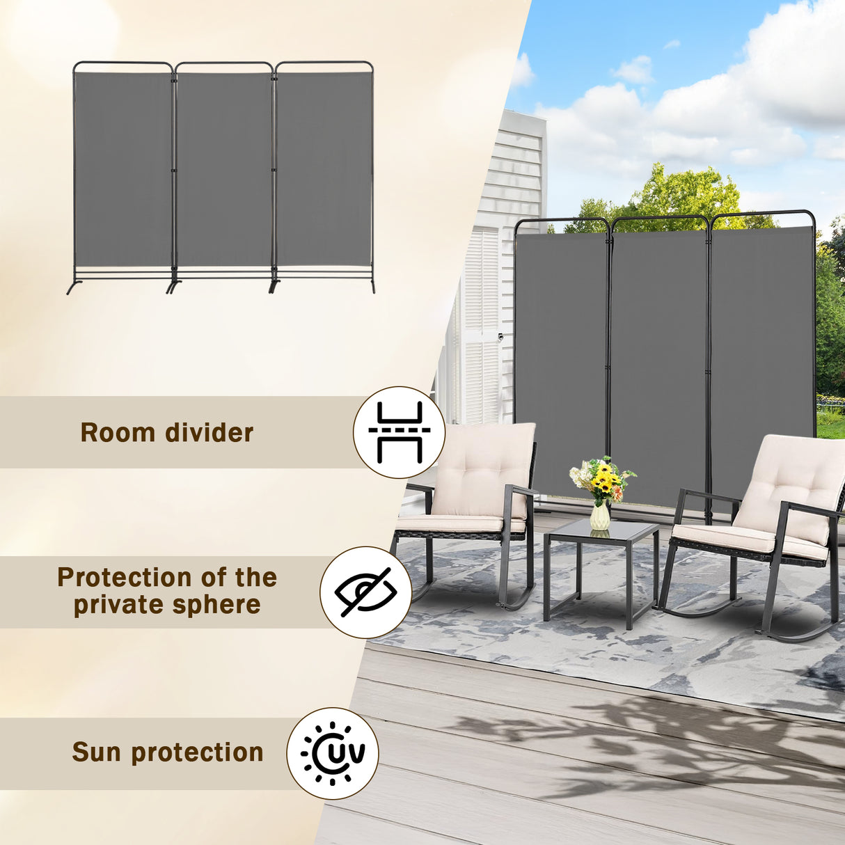 Angel Living Paravent 4 Teilig Klappbar Raumteiler für Büros, Balkon,Schlafzimmer,Außengarten,243cm x 180cm