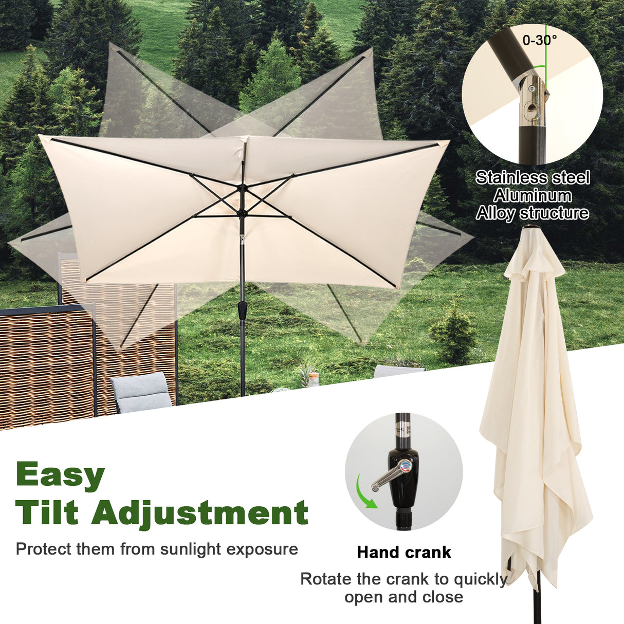 300x200cm Sonnenschirm Rechteck Sonneschirm aus aus Aluminium, Stahl und Polyester