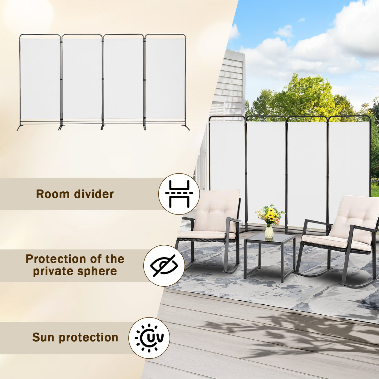 Angel Living Paravent 4 Teilig Klappbar Raumteiler für Büros, Balkon,Schlafzimmer,Außengarten, 324cm x 180cm
