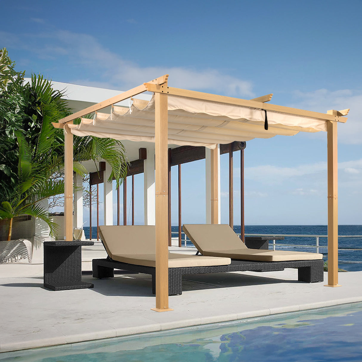 Angel Living Garten Pergola Pavillon Gartenpavillon aus Aluminium in anthrazit, Dachrohre aus Stahl, Verstellbares Dach aus Polyester Cremegelb