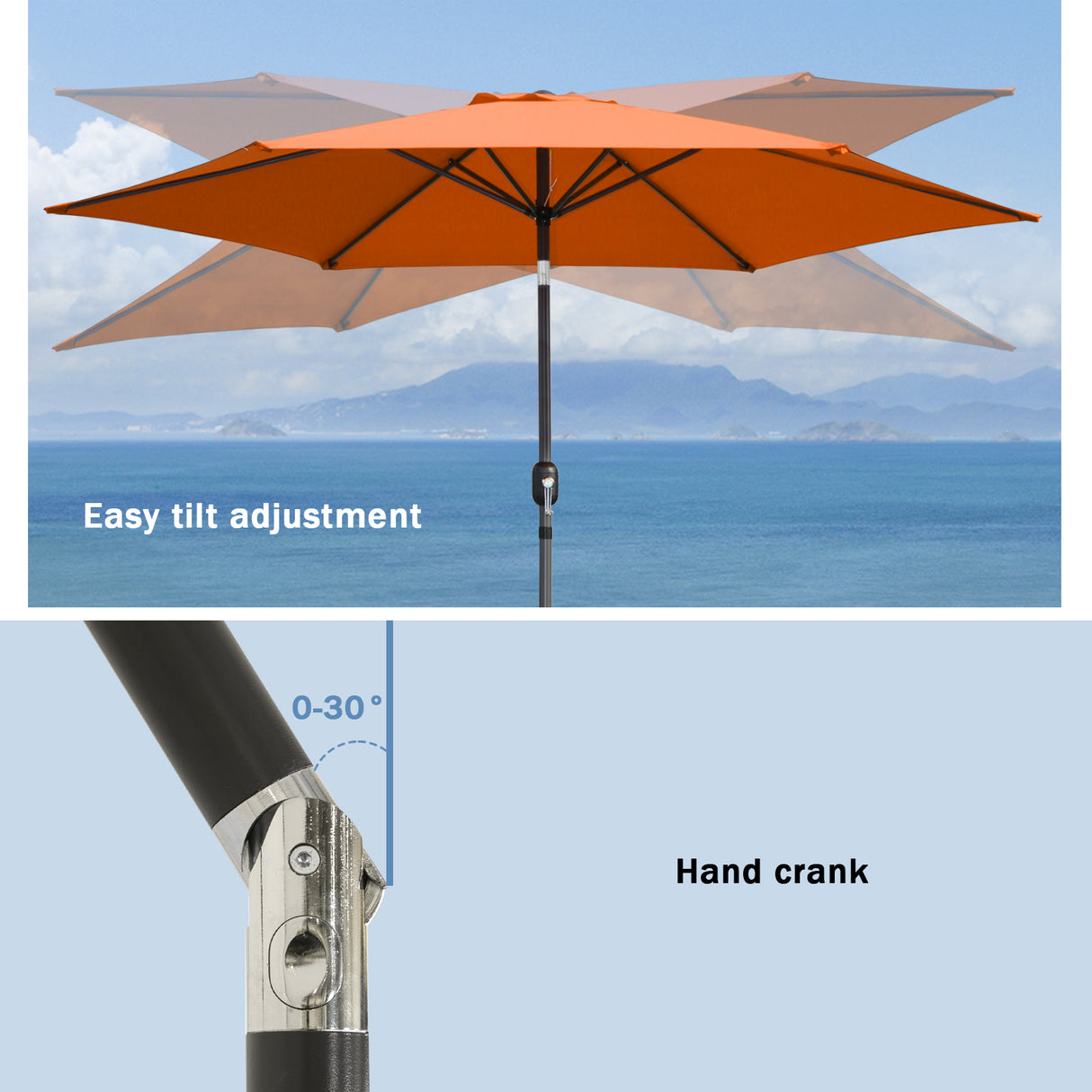 Sonnenschirm aus Aluminium, 250 cm, mit Kurbel-Kippmechanismus, Sonnenschutz UV 50+