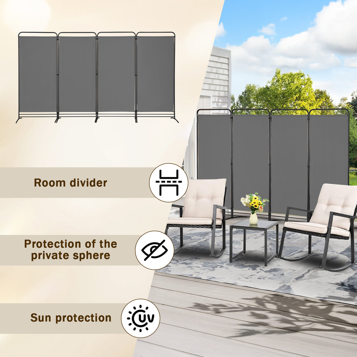Angel Living Paravent 4 Teilig Klappbar Raumteiler für Büros, Balkon,Schlafzimmer,Außengarten, 324cm x 180cm