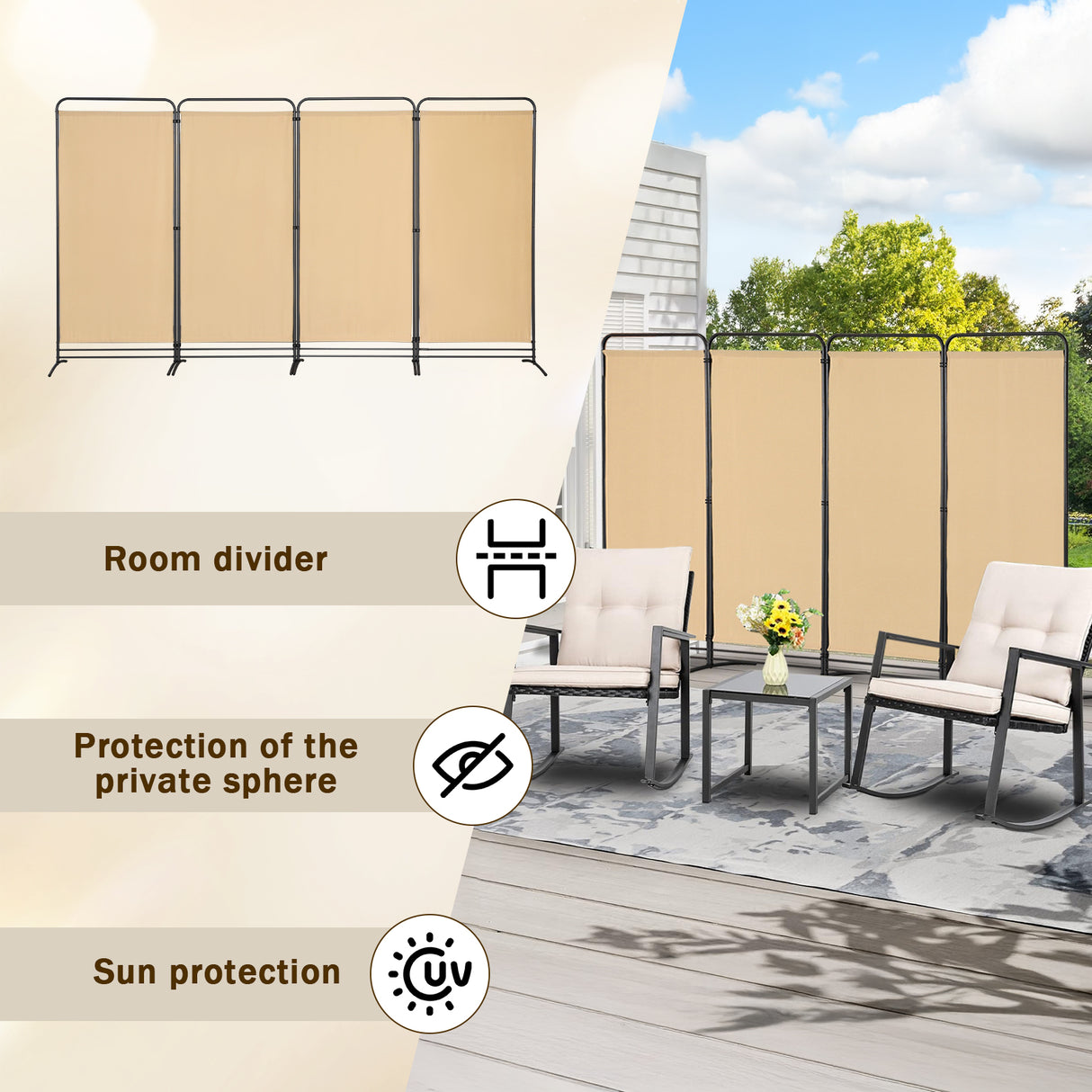 Angel Living Paravent 4 Teilig Klappbar Raumteiler für Büros, Balkon,Schlafzimmer,Außengarten, 324cm x 180cm