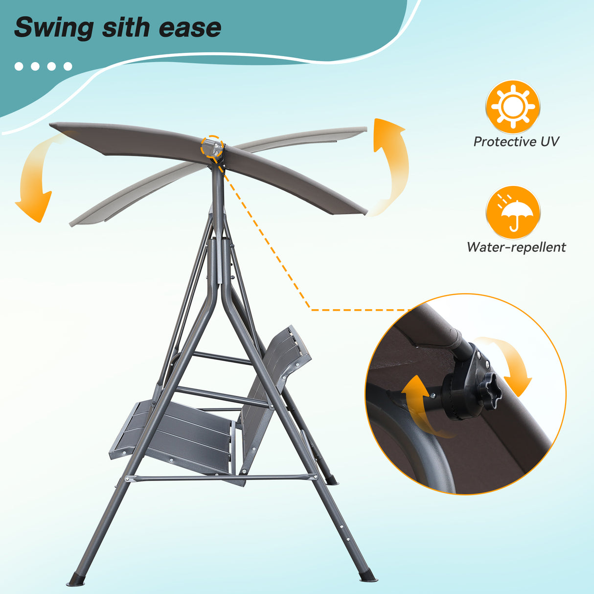 Angel Living Hollywoodschaukel Gartenschaukel 3 Sitzer mit Sonnenschutz aus Stahl Grau