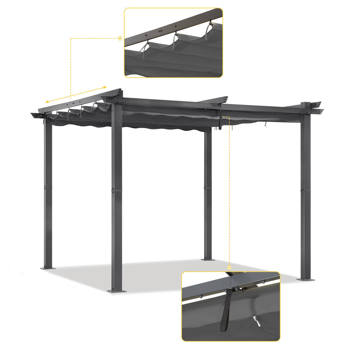 Angel Living Garten Pergola Pavillon Gartenpavillon aus Aluminium in anthrazit, Dachrohre aus Stahl, Verstellbares Dach aus Polyester