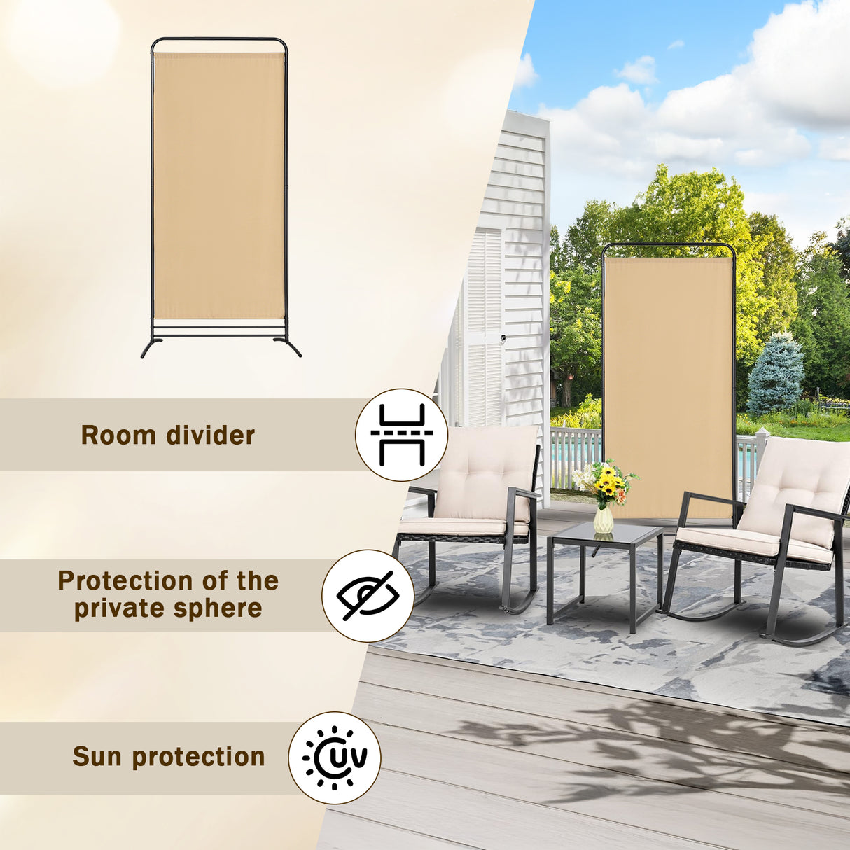Angel Living 1-teiliger faltbarer Raum-Teiler, freistehender Privatsphäre-Schirm für Büros, Balkon, Schlafzimmer, Garten im Freien, 81cm x 180cm