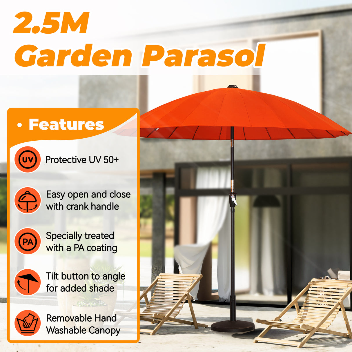 250cm Sonneschirm Sonnenschutz neigbar Rostfrei aus Aluminium, Stahl und Polyester