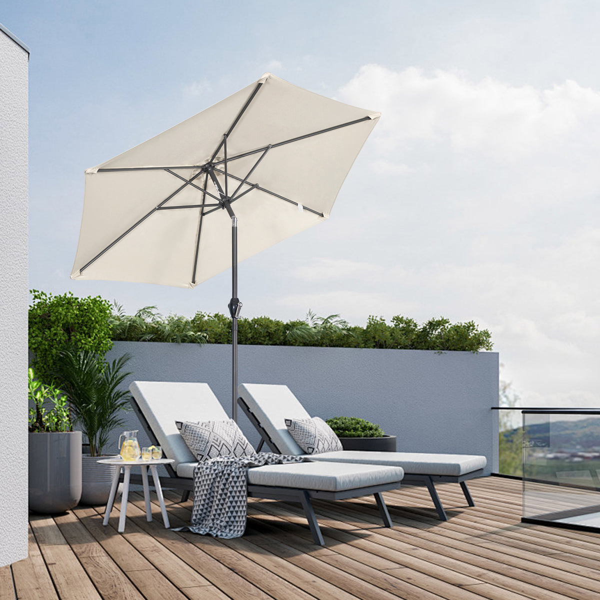 Angel Living Sonnenschirm 2.3M mit Kurbel und Neigbar, Gartenschirm Marktschirm Terrassenschirm Taupe Rund Sonneschirm Sonnenschutz aus Polyester UV50+