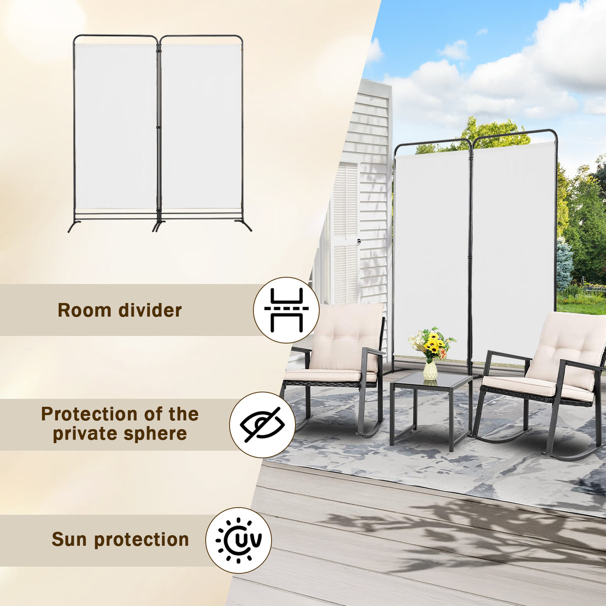 Angel Living Paravent 2 Teilig Klappbar Raumteiler für Büros, Balkon,Schlafzimmer,Außengarten, 162cm x 180cm