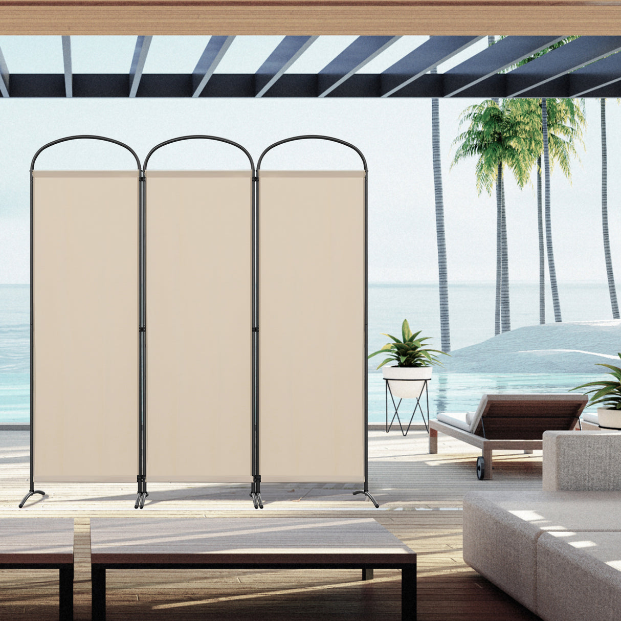 Paravent 3tlg 168X185CM Bogenparavent Sichtschutz Raumteiler