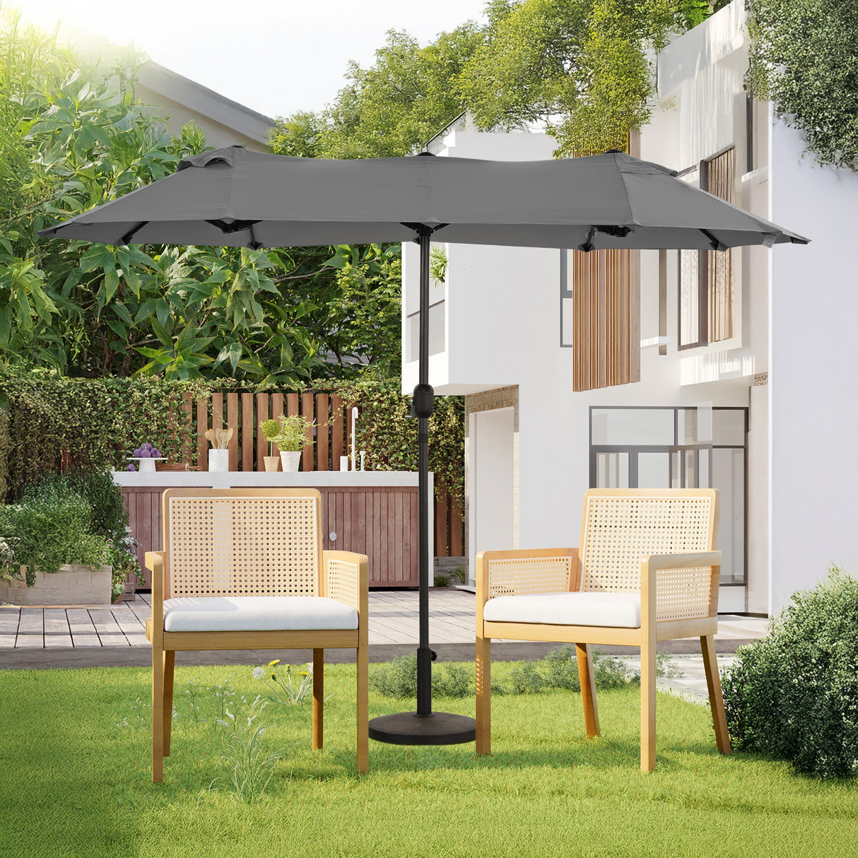 Angel Living Doppelsonnenschirm mit kurbel Groß Sonnenschirm Marktschirm für Terrasse,Balkon & Garten UPF 50+