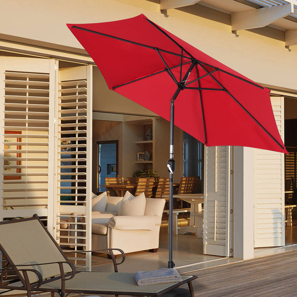 Angel Living sombrilla Ø 270 cm sombrilla de jardín sombrilla de mercado sombrilla redonda sombrilla marrón topo de aluminio, acero y poliéster UV50 +