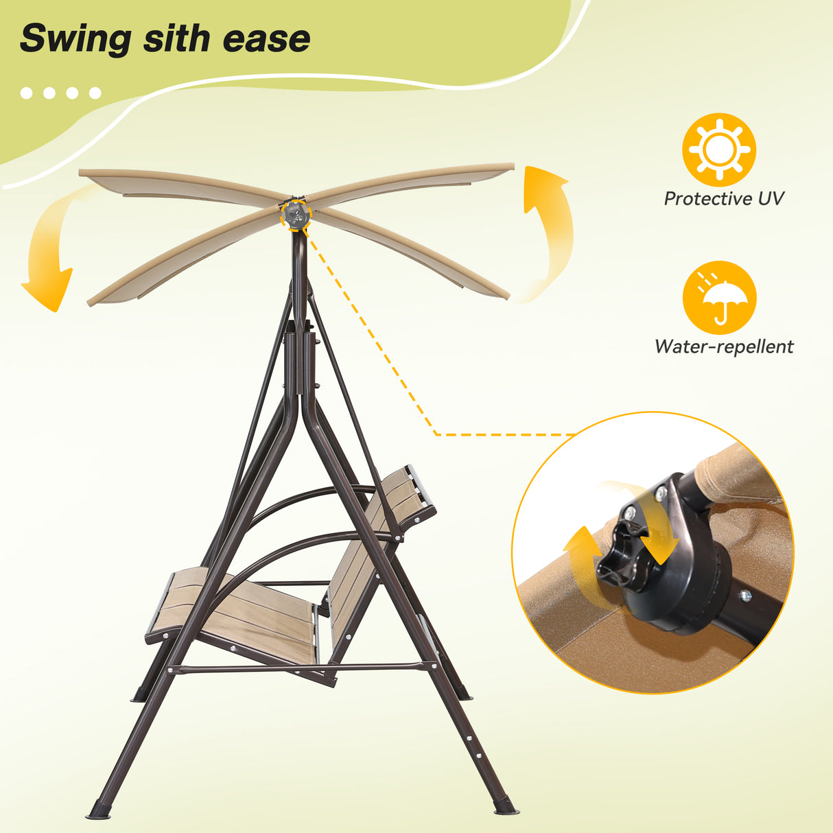 Angel Living Hollywoodschaukel Gartenschaukel 3 Sitzer mit Sonnenschutz aus Stahl Braun 170 x 110 x152cm