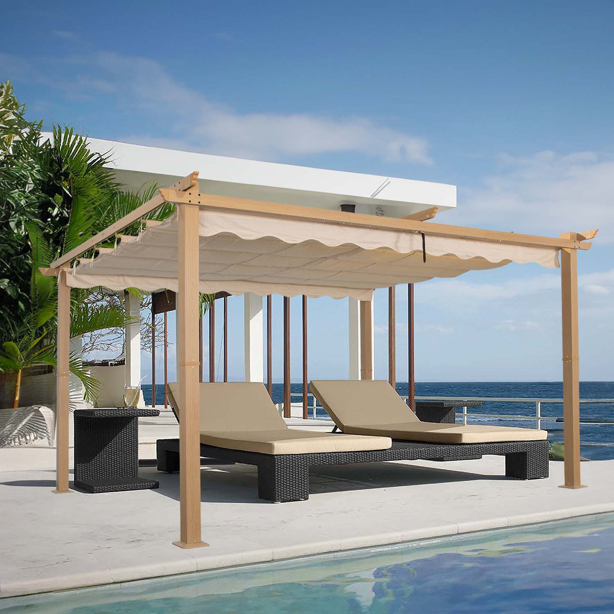 Angel Living Garten Pergola Pavillon Gartenpavillon aus Aluminium in anthrazit, Dachrohre aus Stahl, Verstellbares Dach aus Polyester Cremegelb