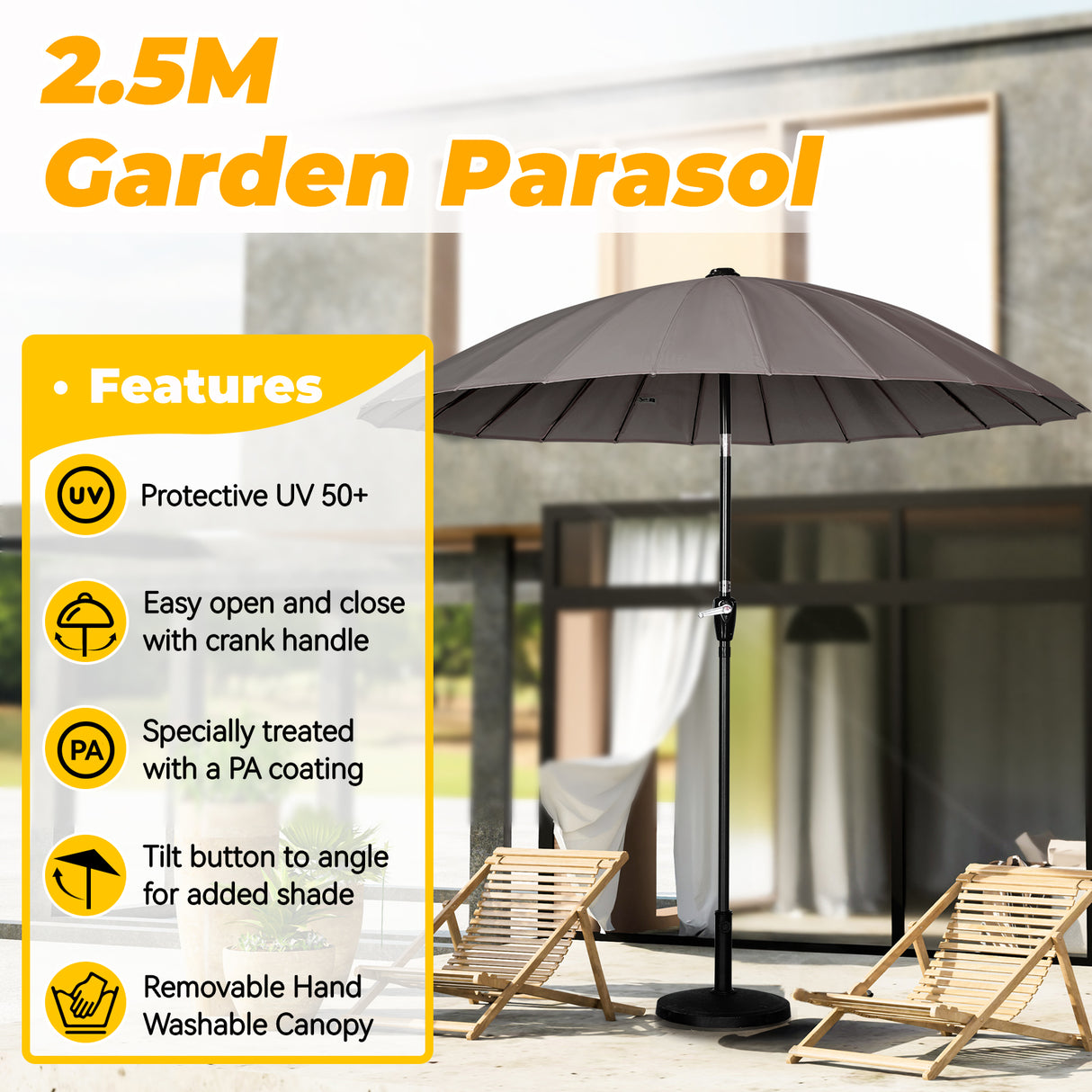 250cm Sonneschirm Sonnenschutz neigbar Rostfrei aus Aluminium, Stahl und Polyester