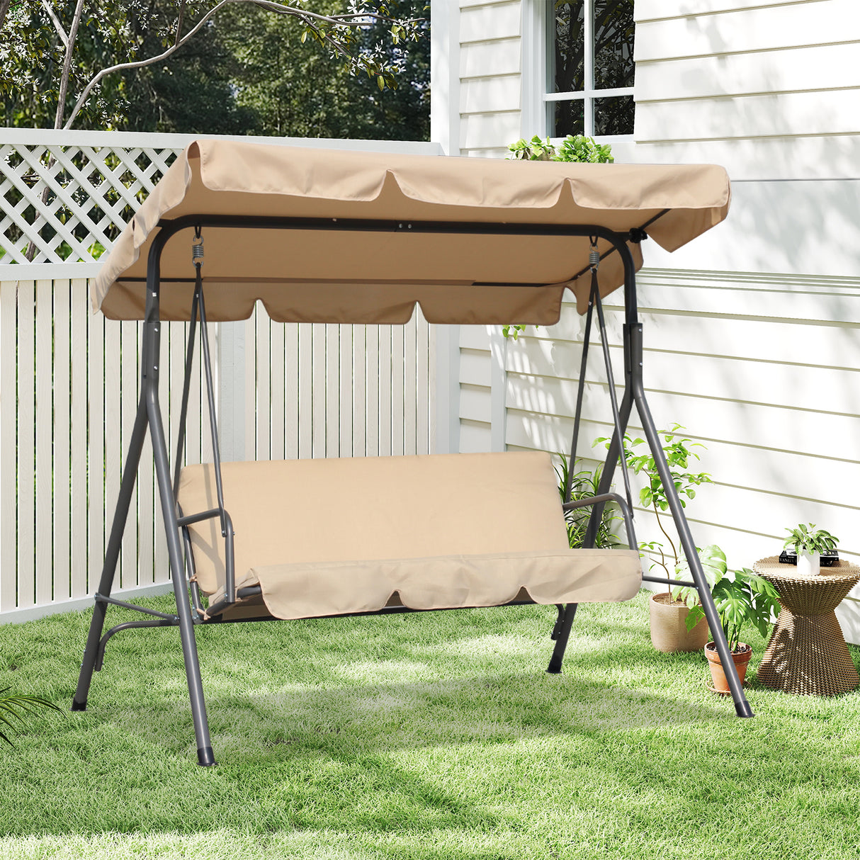 Hollywoodschaukel Gartenschaukel 3 Sitzer mit Sonnenschutz 173x110x151cm