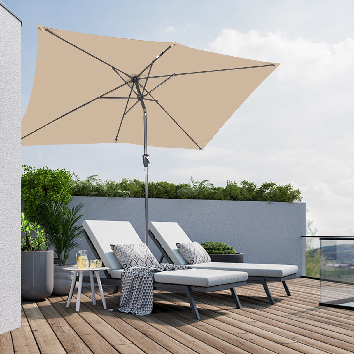 Angel Living 200 x 300 cm Sonnenschirm Rechteckig Marktschirm Terrassenschirm aus Metall mit Kurbel und Neigung für Gartenterrasse,mit UV-Schutz 40+